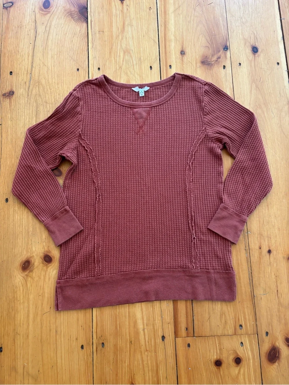 Women’s Rust Brown Waffle Knit Long Sleeve Top | Size M